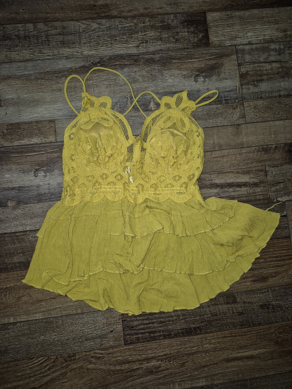 Mustard Yellow Lace Ruffle Camisole Tank Top